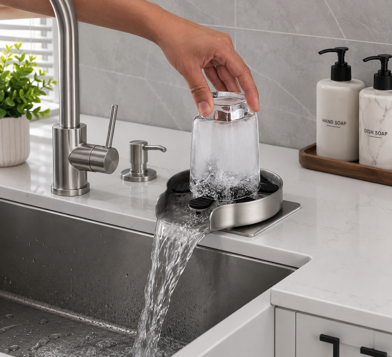Automatic Pressure Glass Rinser Stainless Steel Sink Cup Washer for Kitchen and Bar