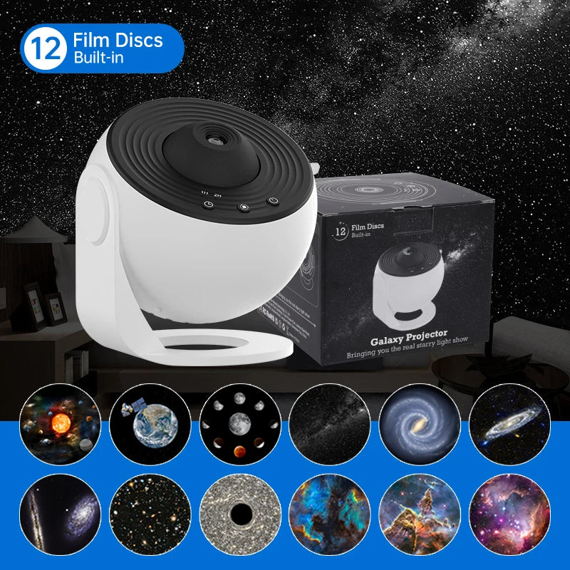 Galaxy Star Projector 12 in 1 Rotating Planetarium Night Light for Bedroom, Kids' Room, and Home Decor