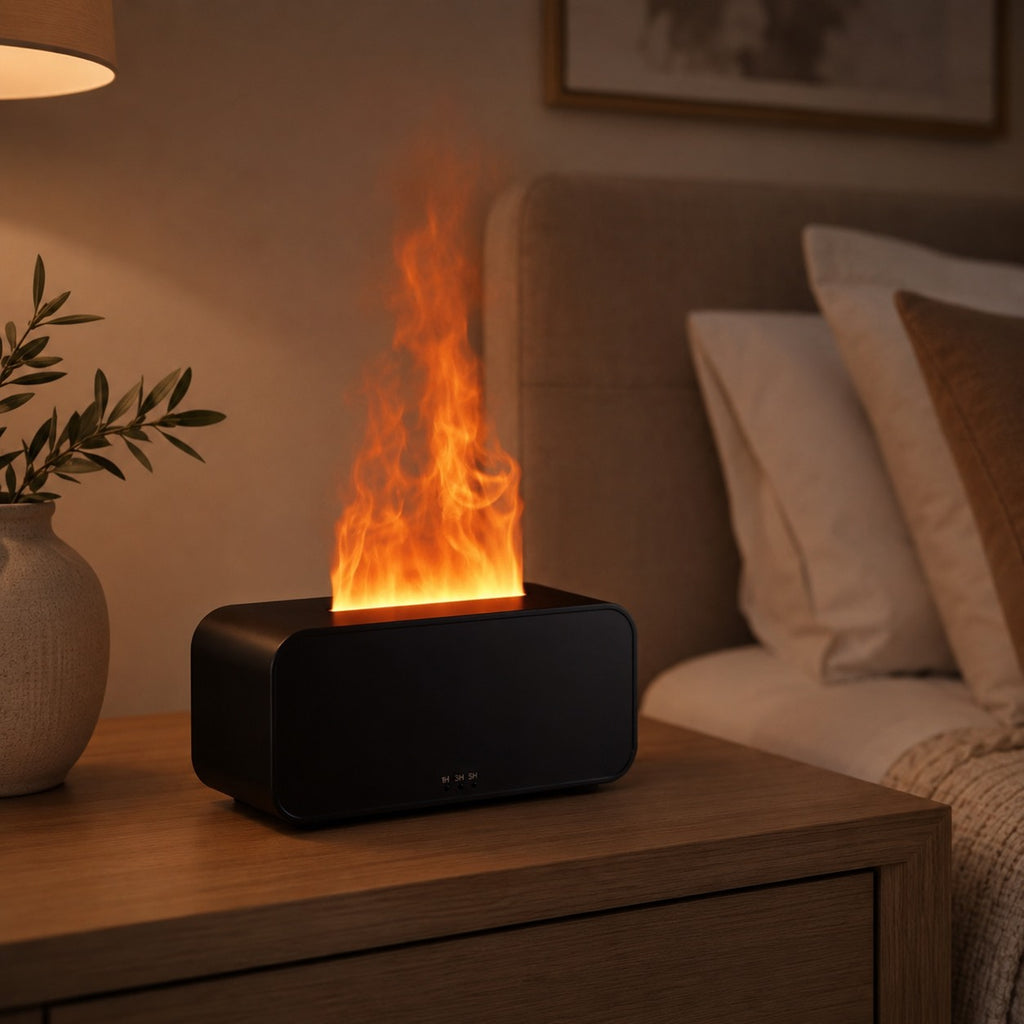 Flame Aroma Diffuser Ultrasonic Cool Mist Essential Oil Diffuser with LED Flame Effect