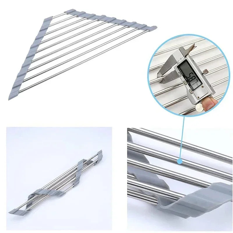 Roll-Up Sink Drying Rack Foldable Stainless Steel Organizer