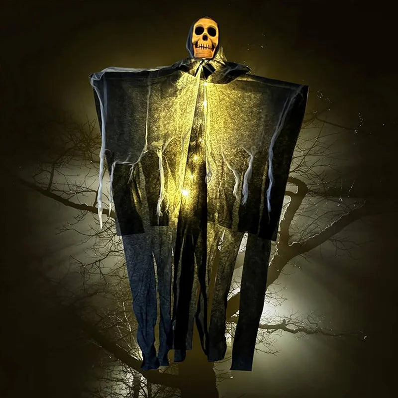 Glowing Skull Skeleton Halloween Hanging Ghost Decoration Indoor Outdoor Garden Horror Prop with Warm Light Option