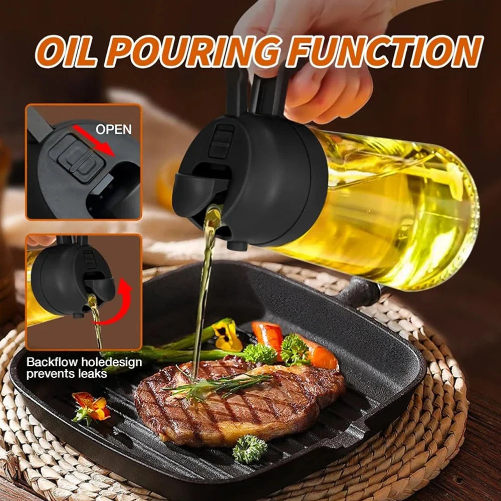 2-in-1 Oil & Sauce Dispenser Bottle Leak-Proof Pourer for Kitchen, BBQ & Cooking