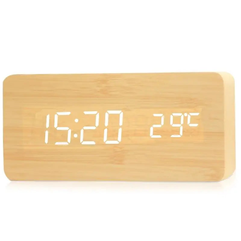 Wooden LED Digital Alarm Clock Minimalist Bedside & Desk Clock with Temperature Display
