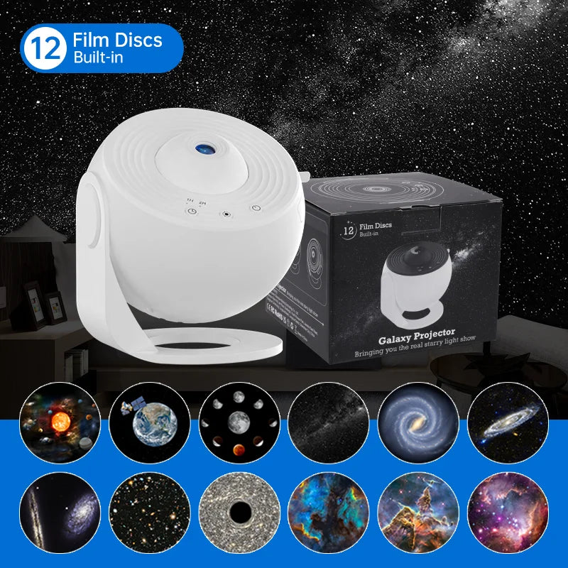 Galaxy Star Projector 12 in 1 Rotating Planetarium Night Light for Bedroom, Kids' Room, and Home Decor