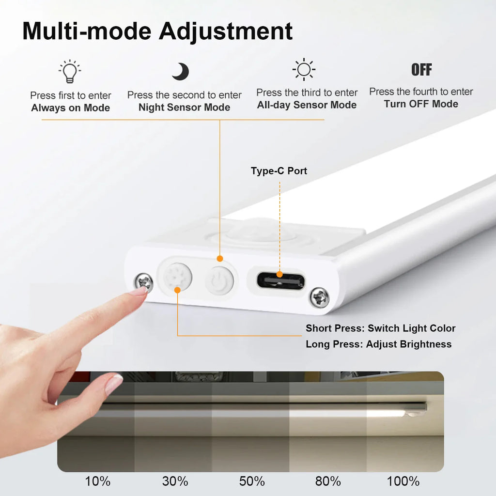Glow Strip Closet Light Rechargeable Motion Sensor LED, 3 Colors