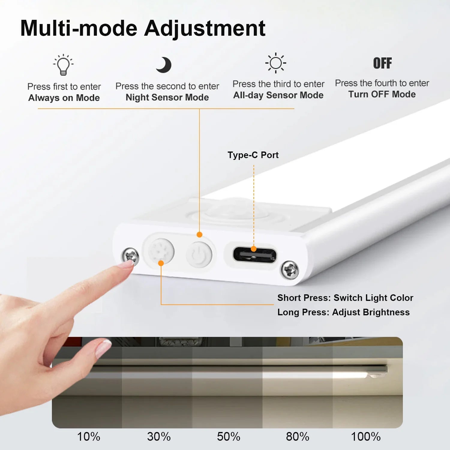 Glow Strip Closet Light Rechargeable Motion Sensor LED, 3 Colors