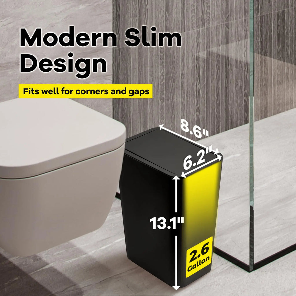 10L Press-Top Bathroom Trash Can Slim Pop-Up Lid Wastebasket for Bedroom & Living Room