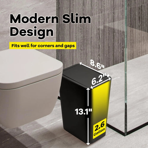 10L Press-Top Bathroom Trash Can Slim Pop-Up Lid Wastebasket for Bedroom & Living Room