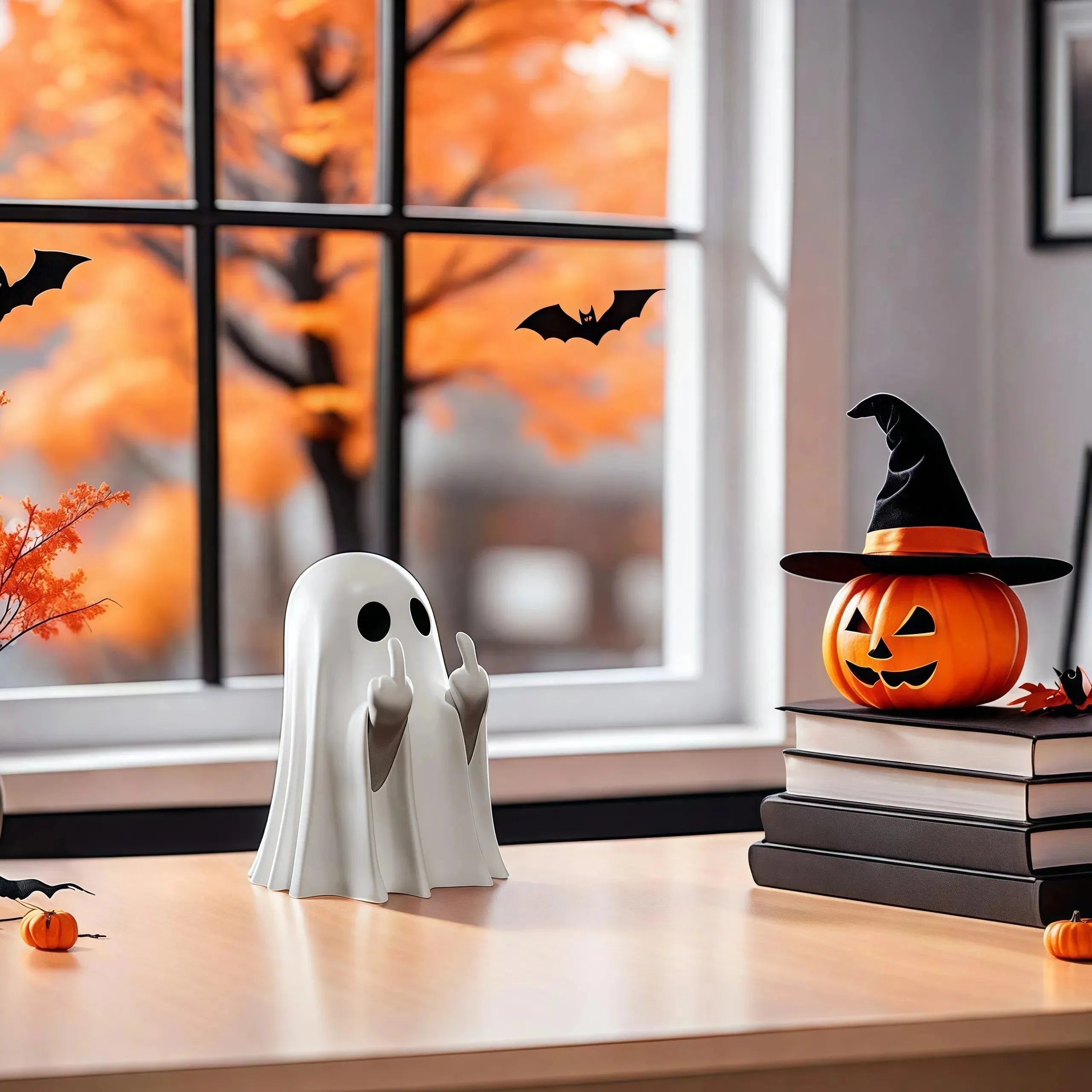 Funny Ghost Statue Figurine Mini Resin Halloween Decor for Home Desk and Office