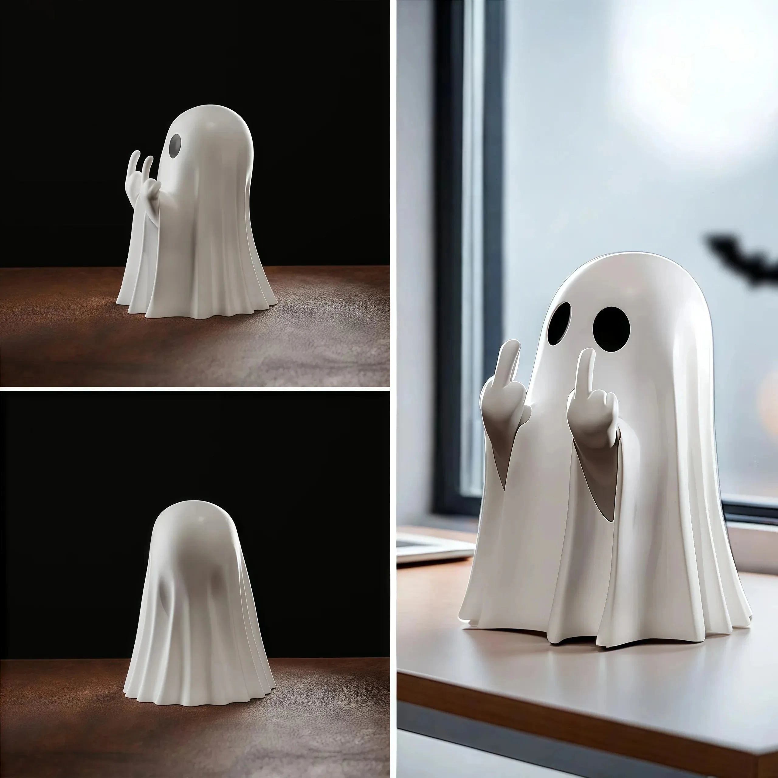 Funny Ghost Statue Figurine Mini Resin Halloween Decor for Home Desk and Office
