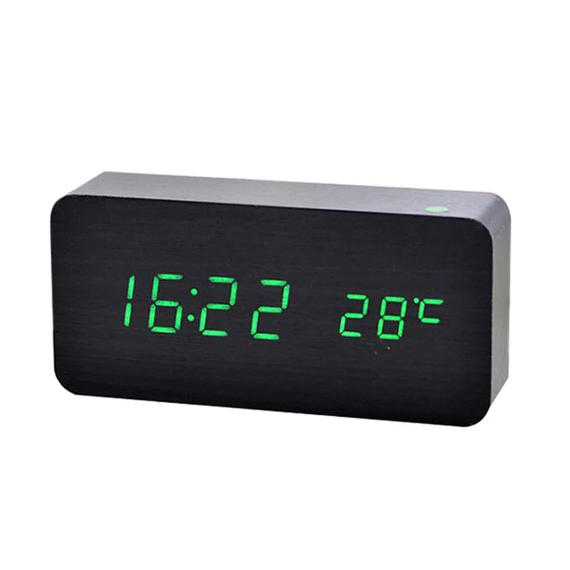 Wooden LED Digital Alarm Clock Minimalist Bedside & Desk Clock with Temperature Display
