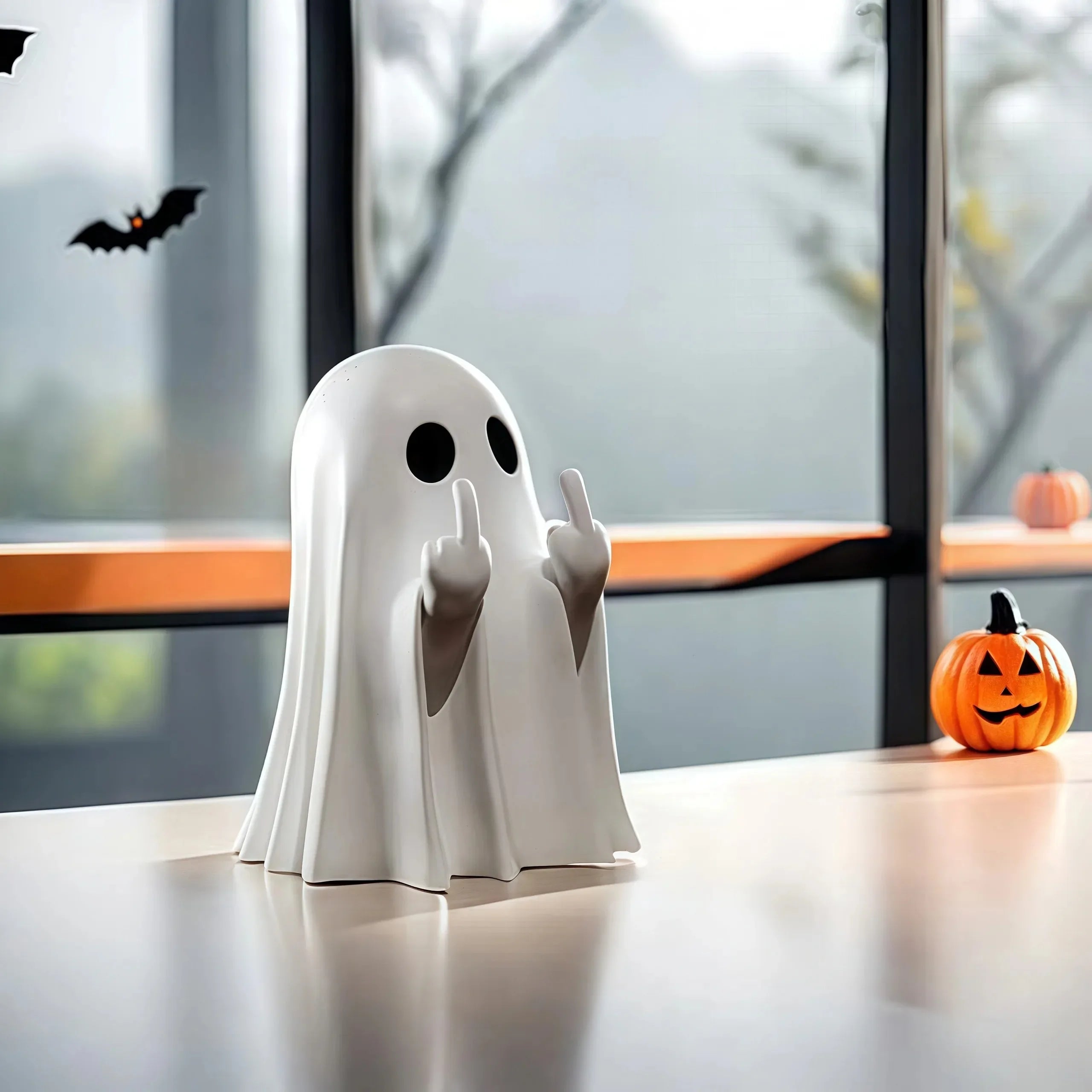 Funny Ghost Statue Figurine Mini Resin Halloween Decor for Home Desk and Office
