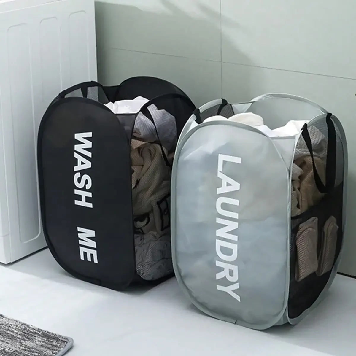 Collapsible Pop-Up Laundry Hamper Portable Mesh Basket for Bedroom, Dorm & Travel