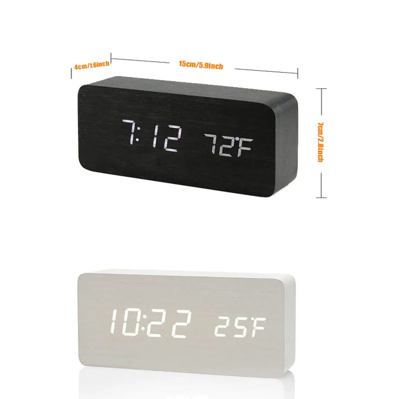 Wooden LED Digital Alarm Clock Minimalist Bedside & Desk Clock with Temperature Display