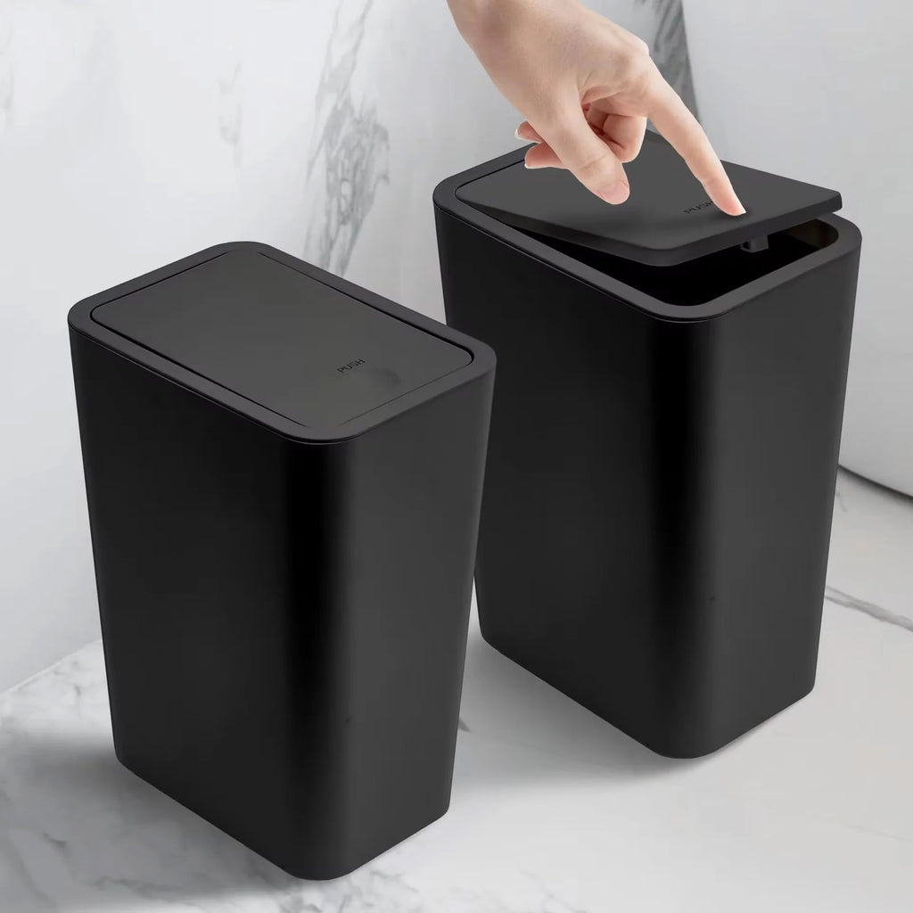 10L Press-Top Bathroom Trash Can Slim Pop-Up Lid Wastebasket for Bedroom & Living Room