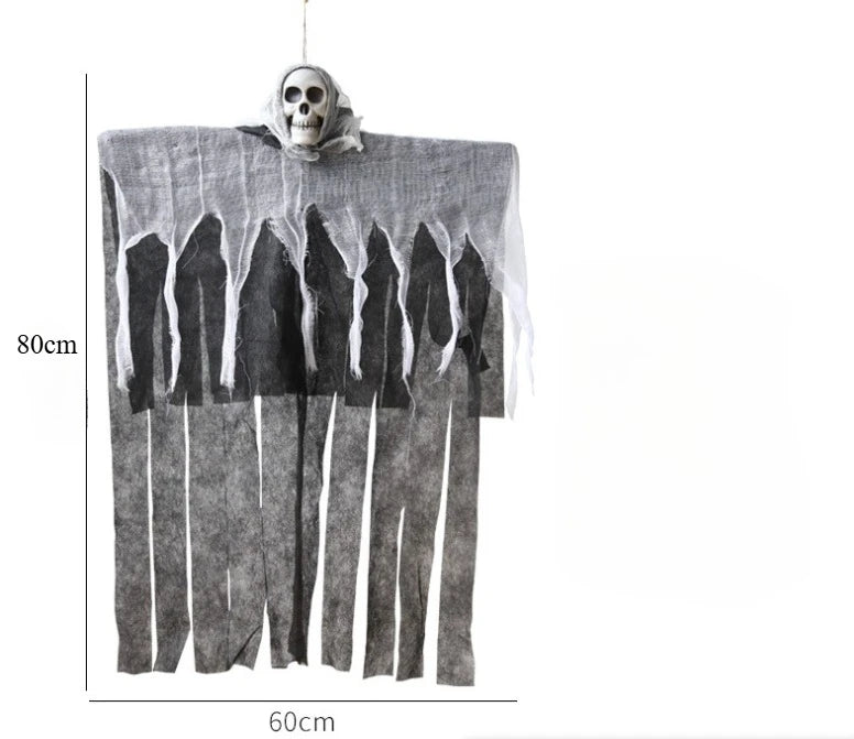 Glowing Skull Skeleton Halloween Hanging Ghost Decoration Indoor Outdoor Garden Horror Prop with Warm Light Option
