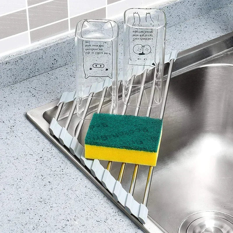 Roll-Up Sink Drying Rack Foldable Stainless Steel Organizer