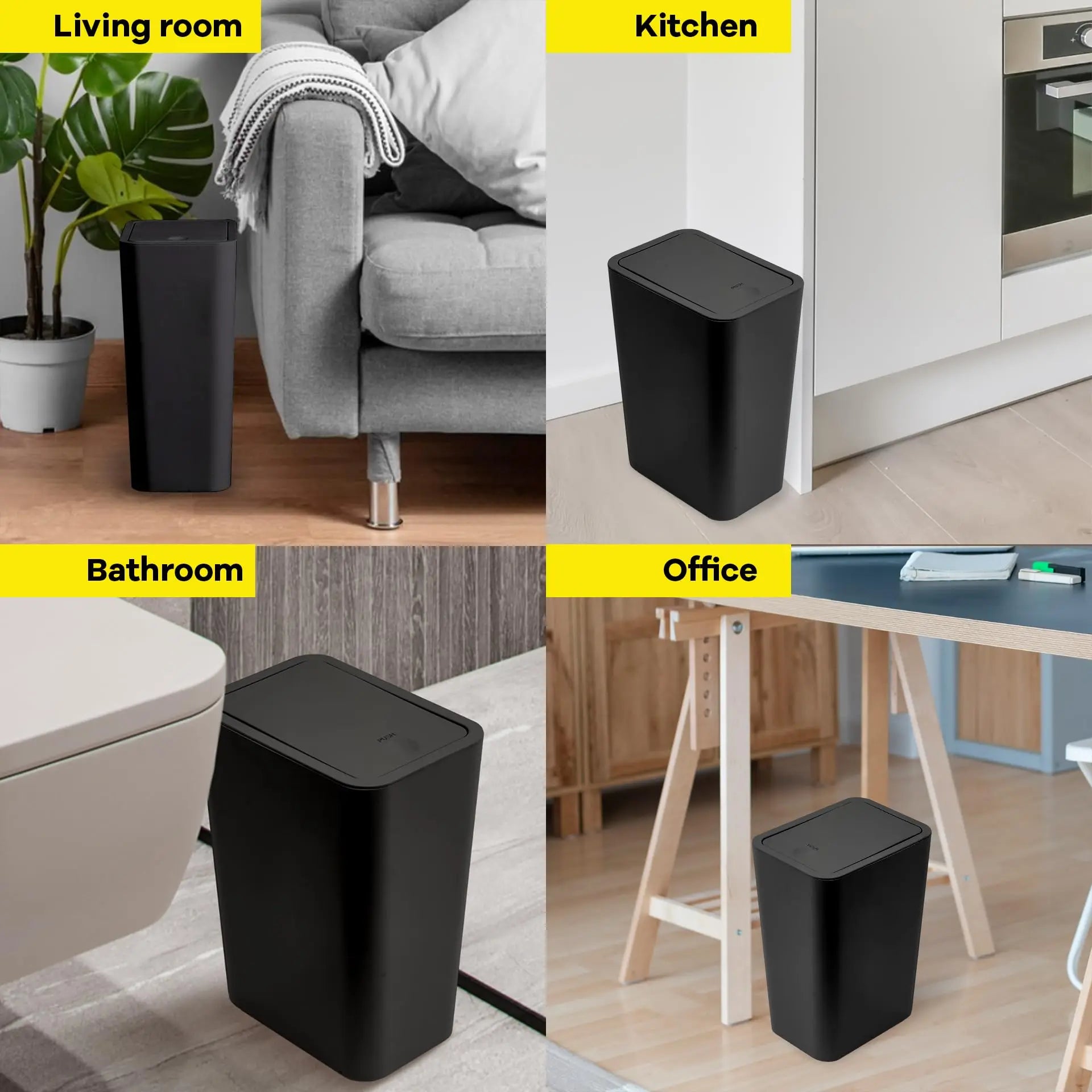 10L Press-Top Bathroom Trash Can Slim Pop-Up Lid Wastebasket for Bedroom & Living Room
