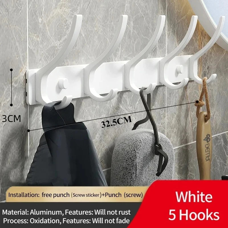 Foldable Wall Hook Rack 6 Hook Coat & Towel Hanger for Bathroom or Kitchen