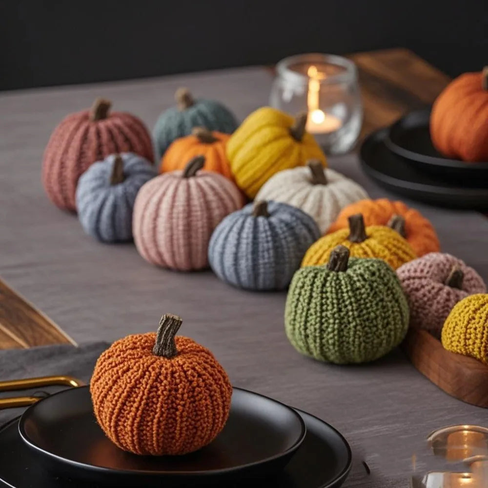 Crochet Pumpkin Ornaments Set Handmade Knitted Fall Pumpkin Decor for Halloween Thanksgiving Table Centerpiece Home Decoration