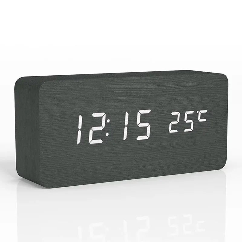 Wooden LED Digital Alarm Clock Minimalist Bedside & Desk Clock with Temperature Display